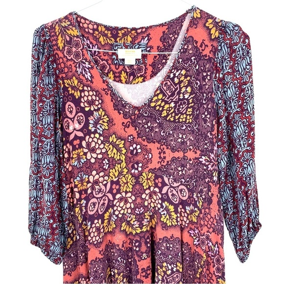 ANTHROPOLOGIE Maeve Purple Boho Mariela Mixed Pattern Flowy Tunic Top - Picture 5 of 9